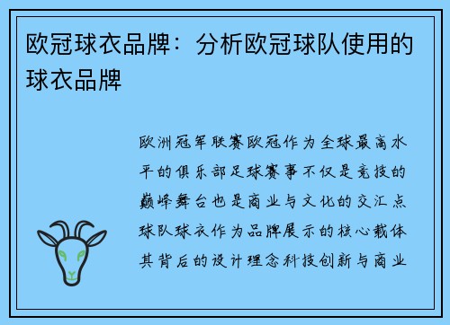 欧冠球衣品牌：分析欧冠球队使用的球衣品牌