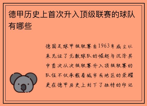 德甲历史上首次升入顶级联赛的球队有哪些
