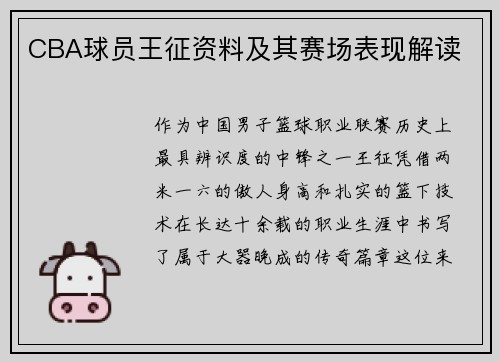 CBA球员王征资料及其赛场表现解读